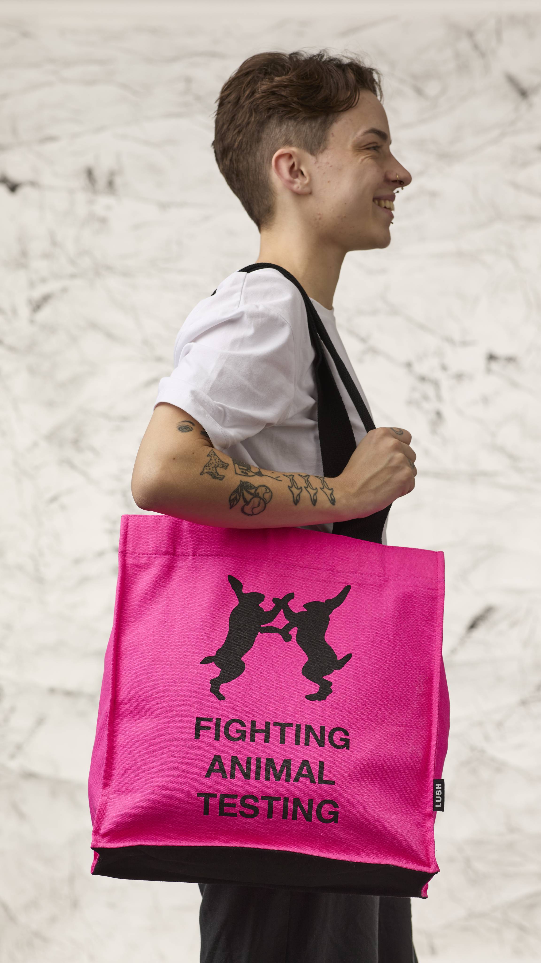Fighting Animal Testing Fluoro Pink Tote Bag LUSH