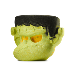 Frankinstein. A fun, Halloween-themed bath bomb shaped like the classic face of the Frankinstein's Monster as described by Mary Shelley, complete with green, scarred skin, big yellow eyes and jet black hair. 