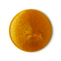 Golden Egg. A perfectly circular swatch of glossy, golden shower gel packed with glittery, gold lustre throughout. 