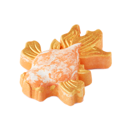 Goldfish. A colourful, orange goldfish-shaped bath bomb complete with delicate, flowing fins covered in fancy golden lustre. 