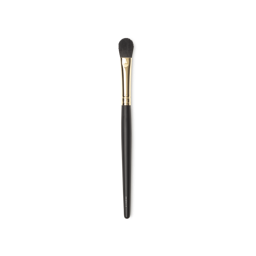 Hey Big Blender Brush. A small blending brush, with flat, tapered brown bristles and a gold and dark wooden handle.