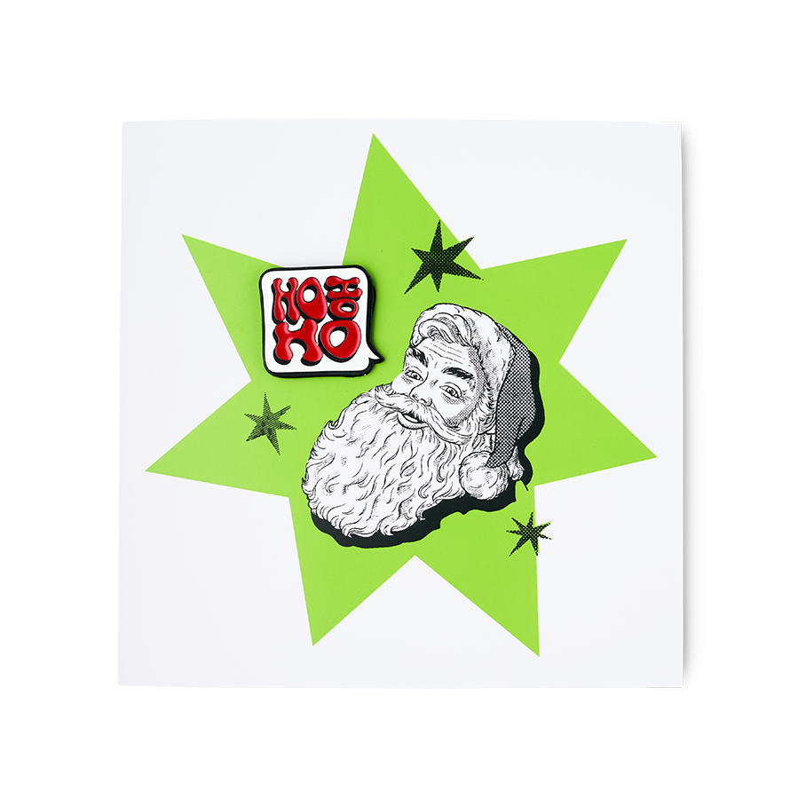 Ho Ho Ho Greeting Card With Pin
