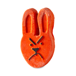 Hot Cross Bunny. A fun, deep orange/red bubble bar shaped like a grumpy bunny face complete with furrowed brows.