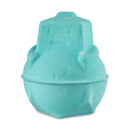 Ickle Baby Bot. The bottom of a classic LUSH bath bomb with an added pressed robot head on top. The entire bath bomb is a pastel blue complete with embossed face. 