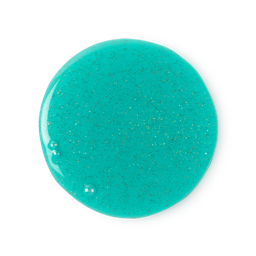 Intergalactic. A circular swatch of cool, turquoise shower gel with shimmering flecks of glitter throughout.