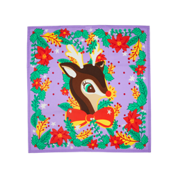 It's Christmas Deer. A lilac knot wrap with a botanical border and a playful Christmas deer in the centre. 