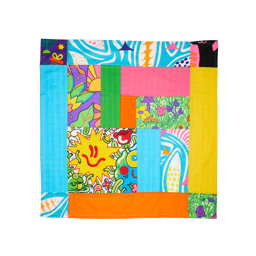 Jobakbo knot wrap. A playful mishmash of vibrant scraps, sewn together to make a vibrant, energetic story of colours.