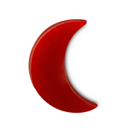 Crescent Moon. A deep, red soap shaped like a curved sliver of crescent moon. 