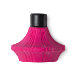Keep It Fluffy. A hot pink bubble bottle, wider at its base than its top, complete with a black wax 'lid' and ridge design.