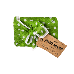 Knot Wrap Card Pack, a green polkadot Knot Wrap is wrapped around a set of rectangular cards, with a rectangular gift tag.