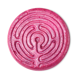 Labyrinth bubble bar, a circular maze is pressed into the top of this dark pink bubble bar.