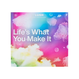 Life's What You Make It, vinyl record cover, featuring the sun emerging from behind clouds and patches of bubbles and bath foam.