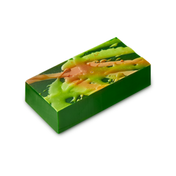 Lord of Misrule soap. A deep-green, rectangular bar of soap with vibrant, chaotic splatters of neon yellow, oranges and greens.