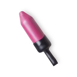 Luleå. A metallic, hot pink lipstick refill, protected by a wax outer layer, which features a tab for easy removal.