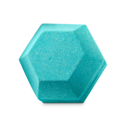 Magic. A 3D, hexagonal, flat gem-shaped bath bomb in a fresh, aquamarine/teal colour. 