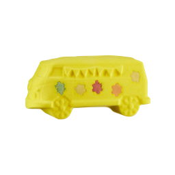 Magic Bus. A fun, vibrant yellow bath bomb shaped like a classic long school bus complete with flower wheels and five coloured flower details on the side. 