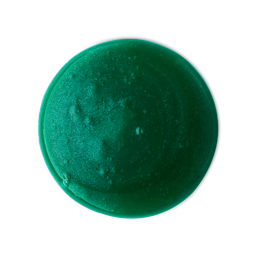 Magik. A perfectly circular swatch of deep, emerald-green, glossy shower gel and a shimmer throughout. 