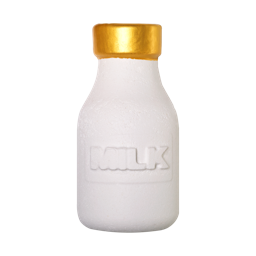 Milky Bottle Bubble Bar. A white milk bottle design with the word MILK raised on the front and a golden cap on top.