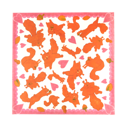 Nuts For You Knot Wrap. A square wrap with a pink border and hearts in the corners. Squirrels, nuts and hearts fill the centre.