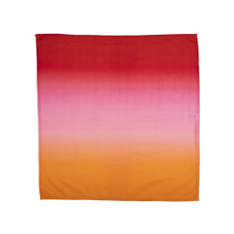 Ombré Knot Wrap, a gradient coloured square wrap, going from red, to pink, to orange.