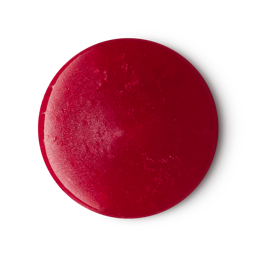 Passion. A circular swatch of deep red, shimmering shower gel. 