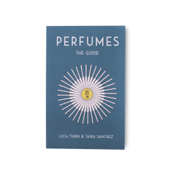 The Book Perfumes The Guide 2018. A blue coloured book depicting perfumes tester in a flower shape.