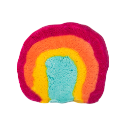 Rainbow Bubble Bar. A slice that looks like a rainbow of 4 colours, red, orange, yellow and blue.