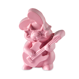 Rockstar Rabbit. A fun, bubblegum-pink soap bar shaped like a funky rabbit complete with star-shaped glasses and electric guitar.