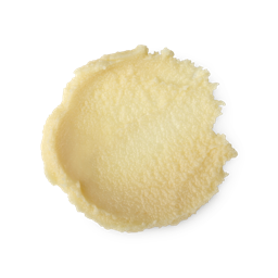 A swatch of thick, buttery yellow, slightly textured Rose Lollipop lip balm.