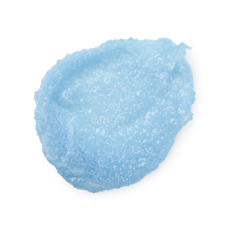 A swatch of bright, light blue, Rub Rub Rub body scrub, thick with sea salt.