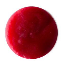 See And Be Seen. A perfectly circular swatch of glossy, deep-red body wash.