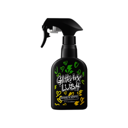 Shake ’n’ Spritz body spray. The iconic Lush spray bottle with the Glitterbox X Lush logo and graffiti-style design.