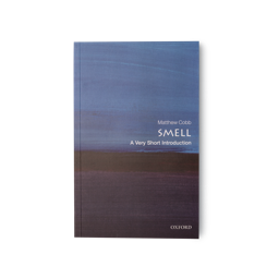 The Book 'Smell: A very short introduction' a printed cover stylized to depict paint in two colour blocks, blue and dark plum.