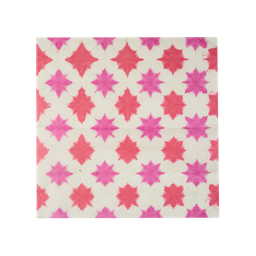 Snow Fairy. A white, square Lokta wrap patterned with tie-dye-style light and dark pink patches