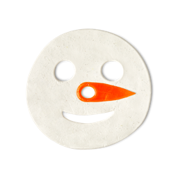 Snowman. A circular, white sheet mask with the eyes, nose and mouth cut out and an orange carrot nose detail. 