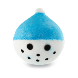 Snowy. This bath bomb, shaped like a snowman's head, shows a bright blue hat on a smiling face. 