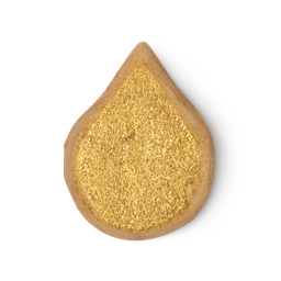 Sunnyside Bubble bar. A golden tear shape covered in sparkling golden glitter.