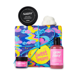 Sweet Dreams. A pretty, wrapped gift box with 4 relaxing LUSH products around the edge. 