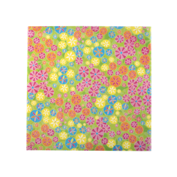 Sweet Shop Lokta Wrap, pink, yellow and orange sweets themed pattern on a green background.
