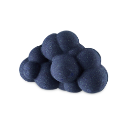 The Cloud. A deep, dark blue bath bomb shaped like a 3D, bubbly cloud. There are tiny flecks of blue throughout.