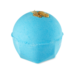 The One With Chamomile. A classic LUSH bath bomb coloured sky blue and topped with dried chamomile flowers. 