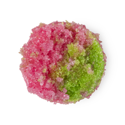 A sample of Watermelon Sugar lip scrub, half hot pink and half lime green in colour.
