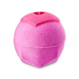 Whispering Heart. A hot-pink bath bomb in a classic shape, with an extra thick heart-shaped on top with a hole to the centre.