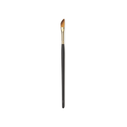 Wing It Brush. A large angled liner brush, with slanted, caramel coloured bristles and a gold and dark wooden handle.