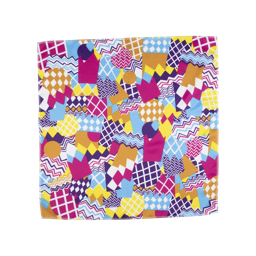 Zig and Zag Knot Wrap, multicoloured abstract patterns cover this square wrap.